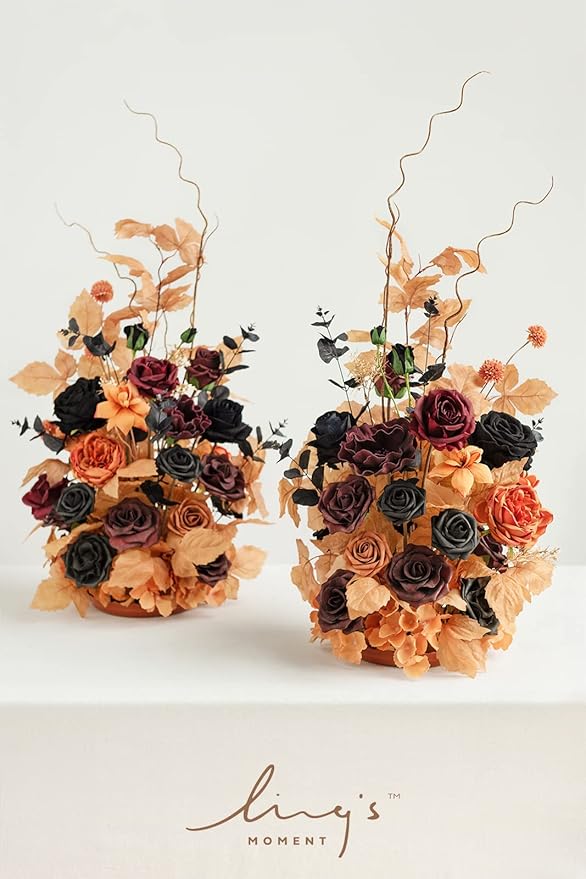 Ling's moment 41" Tall Fall Free Standing Artificial Flowers Arrangements 2 pcs Wedding Arch Altar Stage Decorations Classic Halloween Wedding for Ceremony Reception Church Backdrop Outdoor Party