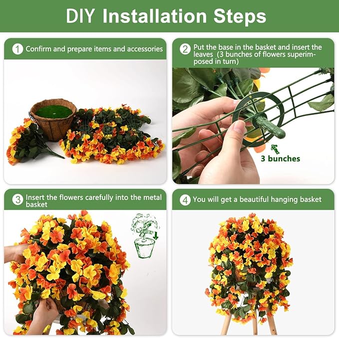 Artificial Hanging Flowers Basket for Fall Autumn Outdoor Decor,Faux Silk Begonia in Planter Look Real UV Resistant for Porch Home Patio Garden Yard Decoration