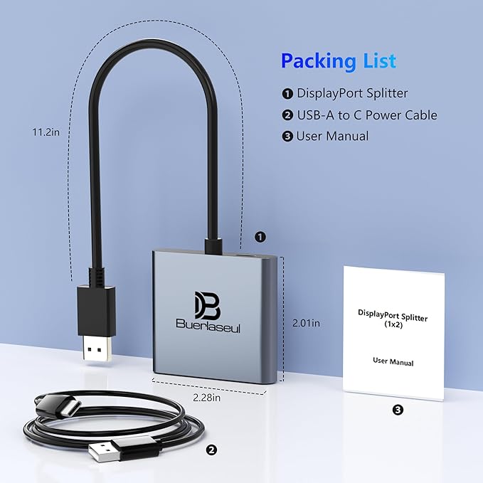 DisplayPort to Dual HDMI Adapter 4K@60Hz, DisplayPort Splitter for Dual HDMI Monitors, Supports Extended Display SST/MST Hub, DP Splitter 1 in 2 Out for PC, Desktop, NVIDIA/AMD Graphics Card