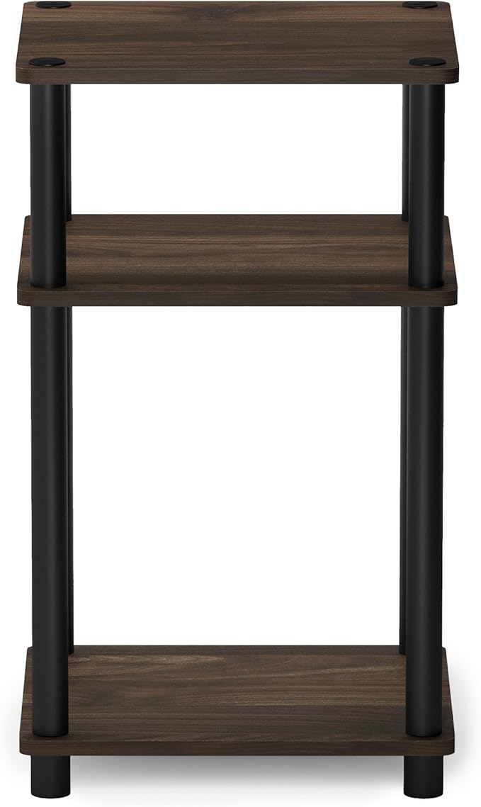Furinno Just 3-Tier Turn-N-Tube End Table / Side Table / Night Stand / Bedside Table with Plastic Poles, 2-Pack, Columbia Walnut/Black