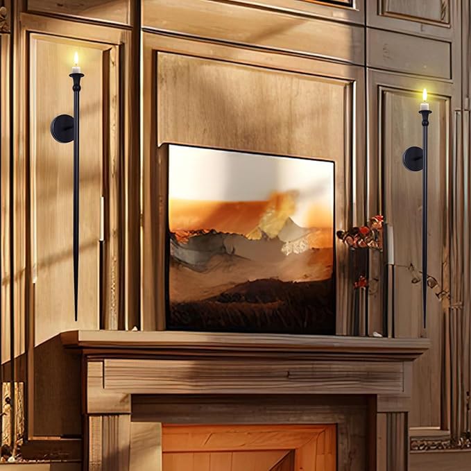 Candle Sconces Long Wall Candle Holder - Set of 2 Black Long Wall Candle Sconce Retro Chic Wall Sconces Candle Holder Decoration for Dining Room, Living Room, Office, Bathroom