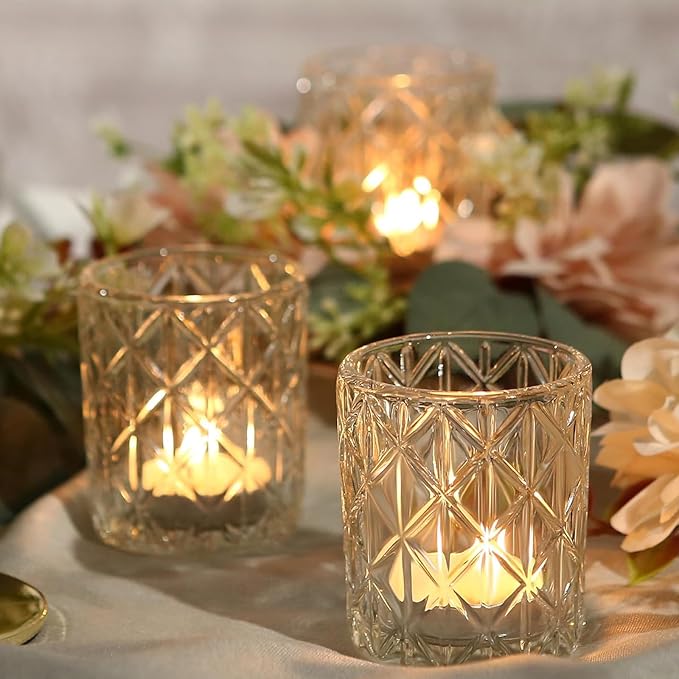72pcs Clear Votive Candle Holders, Vintage Glass Candle Holder for Tealight/Votive Candle, Tealight Candle Holder for Table Centerpieces Home Bridal Birthday Christmas Wedding