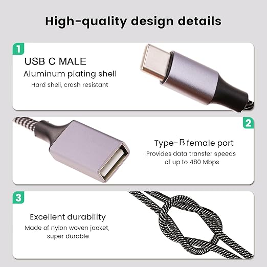 Fidioto USB-C OTG Splitter Y Cable(10 inch long),USB C Male to Four USB A Female Cable Adapter,Multi USB 2.0 Port Expander Hub,Multiport Split Adapter for iMac/iPhone 15/iPad Pro Air 4 5/PC(Grey)
