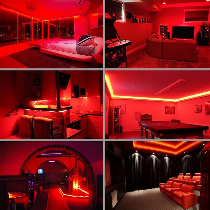 Red LED Lights, 16ft Rope Lights, Flexible and Connectable Strip Lighting, Waterproof for Indoor Outdoor Use, 360 Beam Angle, High Brightness for Home Christmas Thanksgiving Halloween