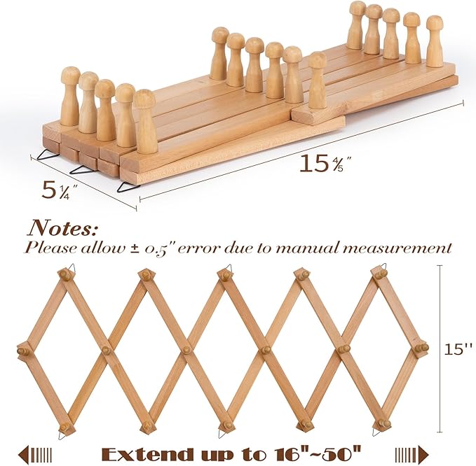 Wall Rack with 16 Hooks, Wooden Wall Expandable Coat Rack for Coat, Hats, Baseball Caps, Coffee Mug, Jewelry(Natural)