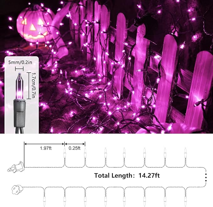 Toodour Purple Halloween Lights, 12.5ft 50 Count Incandescent Halloween String Lights, UL Certified Connectable Mini Bulbs String Lights for Home, Garden, Porch, Yard, Patio, Party, Indoor Decoration