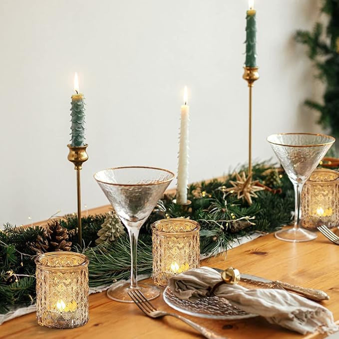 12pcs Gold Votive Candle Holders- Tealight Candle Holder for Table Centerpiece, Glass Candle Holder for Wedding Table Decor, Home Decor and Party Decor