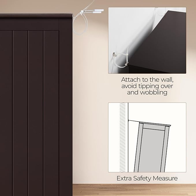 Yaheetech Bathroom Floor Cabinet, Modern Storage Freestanding Organizer Cabinet with Adjustable Shelves & Double Doors, 3-Tier Home Living Room Furniture, Espresso