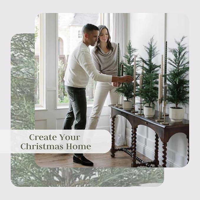 CG Hunter Holiday Collection, Set-of-1 Faux Cedar Trees, Premium Artificial Indoor Cedar Tree Stands 36" Tall in Creme Pot–Perfect Christmas Decoration