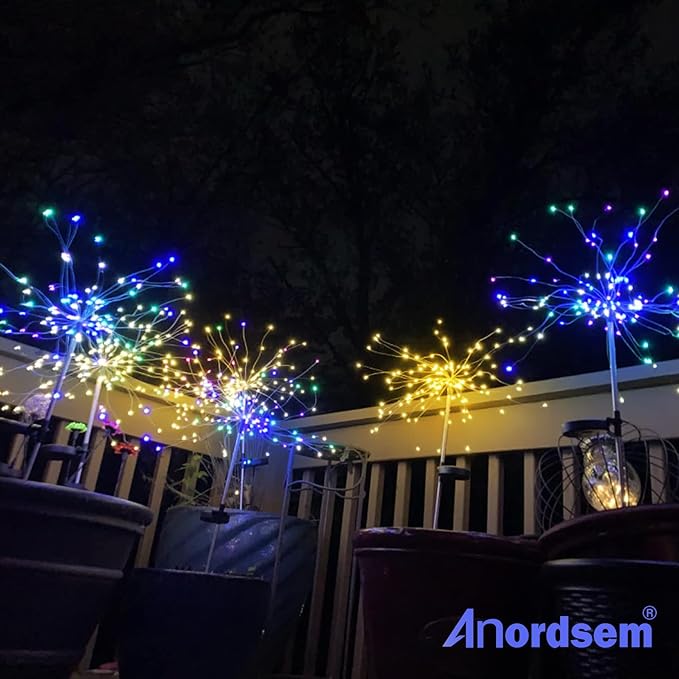 Anordsem Solar Lights Outdoor Decorative: Bendable Copper Wire with 120 LED Firework Beads - Waterproof 2 Colorful Lighting Modes Yard Garden Patio - Christmas Gifts for Homeowner Over 30