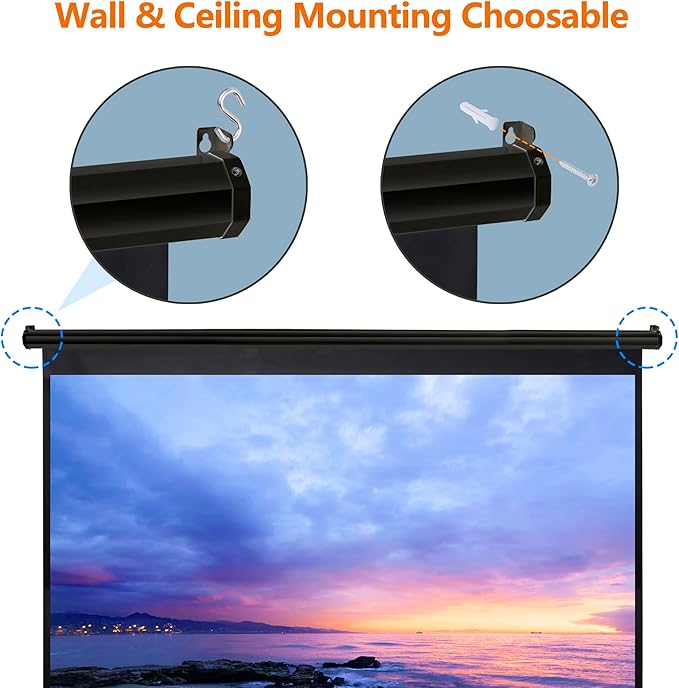 100 Inch Projection Screen Outdoor Indoor 16:10 HD Foldable Manual Pull Down Projector Screen for Movie Home Backyard Theater Cinema Office Video Game, Black