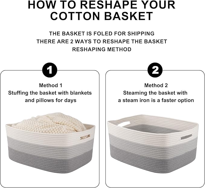 Large Storage Basket for Organizing, Woven Rope Basket for Shelves, Closet Organizer Bins for Clothes, Blanket, Toys, Baby Nursery Storage, 17.7" x 13" x 7.87", 2 Packs Gradient Grey