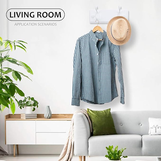 Wooden Coat Rack, Wall-Mounted Organizer for Closet, Entryway, Hallway, Foyer, Bedroom, Heavy Duty Double Hooks for Hanging Towels, Bags, Hats, Jackets, Key (White, 2 Hooks)
