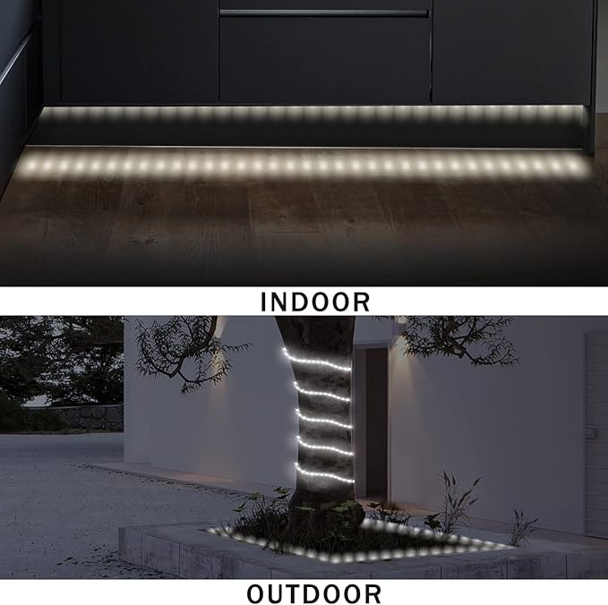 LED Rope Lights, Daylight White 110V 6000K, Indoor or Outdoor, 20ft, Perfect for Deck, Garden, Patio, Landscape Lighting, Bedroom Décor, Waterproof, Ideal for Backyards, Decorative Lighting