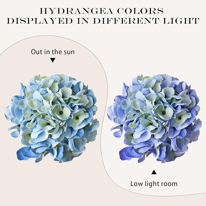 Light Blue Flowers Hydrangea Artificial Flowers, 4PCS 21" Latex Real Touch Vintage Lifelike Silk Flowers,Faux Hydrangea Bouquet Fake Flowers for Wedding Centerpieces Tables Party Outdoor Home