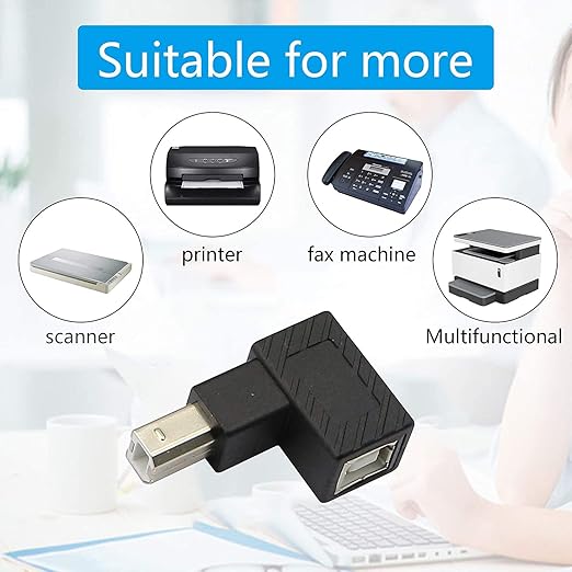 90 Degree USB B Printer Adapter, 2 Pack USB 2.0 Type-B Male to Female Up and Down Angle Printing and Data Extension Adapter for Printer Scanner HDD (UP&Down)
