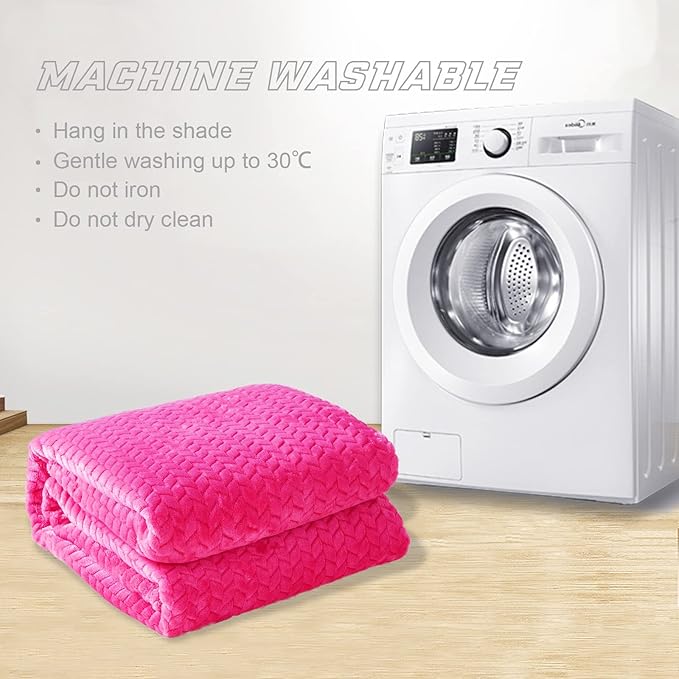 Exclusivo Mezcla Fleece King Size Blanket for Bed, 90x104 Inches Soft Cozy Jacquard Flannel Blankets, Lightweight Fuzzy Plush Warm for Winter, Hot Pink