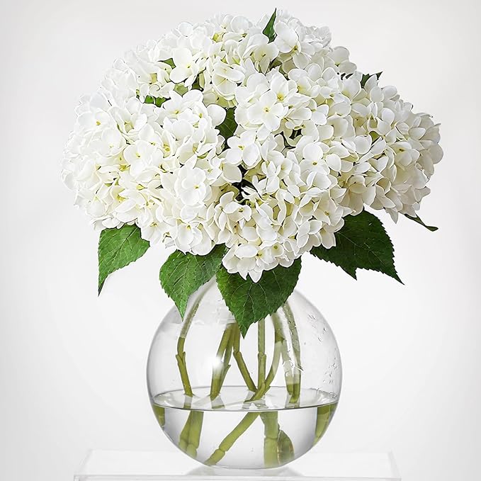 8 Pcs 18 Inch Hydrangea Artificial Flowers Faux Hydrangea Flowers with Stems Fake Bouquet Bulk Realistic Floral for Fall Home Table Christmas Indoor Outdoor Decoration(White)
