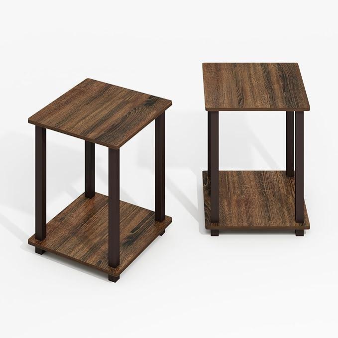 Furinno Simplistic End Table, 2-Pack, Plastic Frame, Black Walnut/Brown