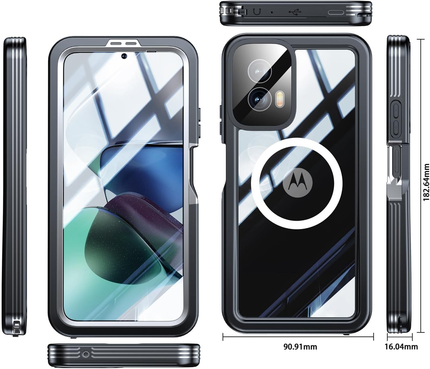 Moto G Power 5G 2024 Waterproof Case, IP68 Military-Grade Shockproof Dustproof Full Body Protective Case (Black)