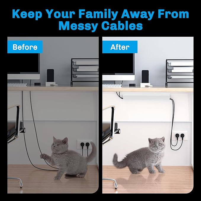 Delamu 2 Pack Safe 15.7in Tidy Cable Management Solution, Protect Kids Pets with Home Office Cable Management Under Desk, Cable Organizer, Cable Management Kit, Cord Organizer for Desk, White