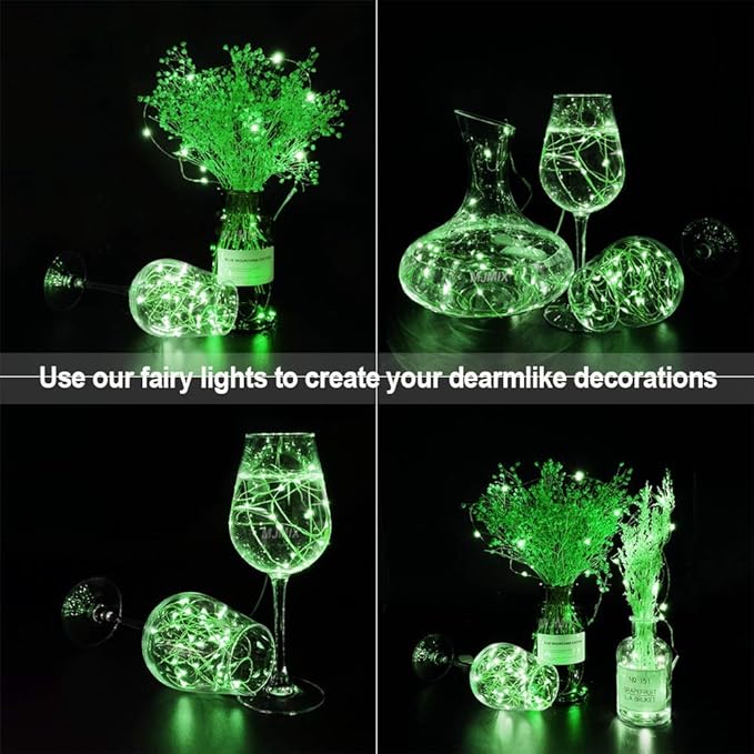 16 Packs Fairy Lights Battery Operated(Batteries Included),10.2FT 30LEDs Waterproof Copper Wire Firefly Lights,Mini Starry String Lights for Wedding Party DIY gift Christmas Decor (Green Fairy Light)