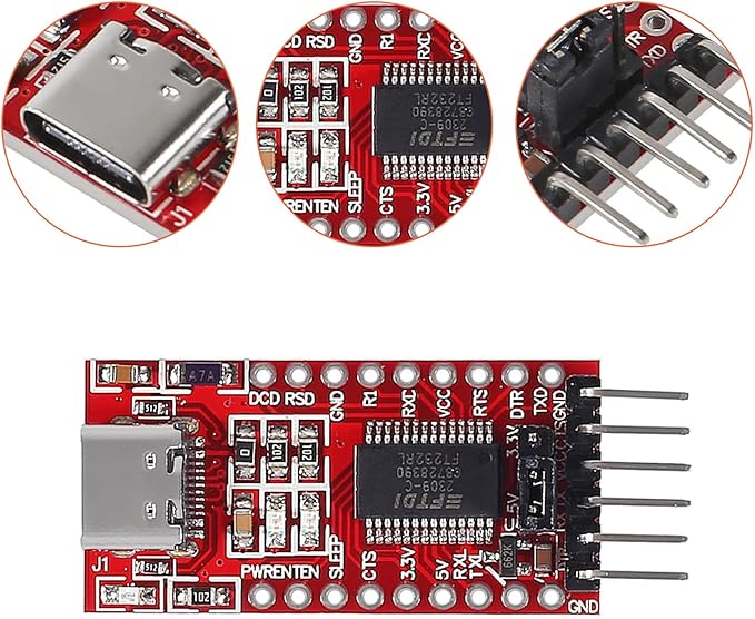 2PCS USB to TTL Serial Converter Adapter Type-C FT232RL Module 3.3V 5.5V FTDI Breakout Board Compatible with Arduino
