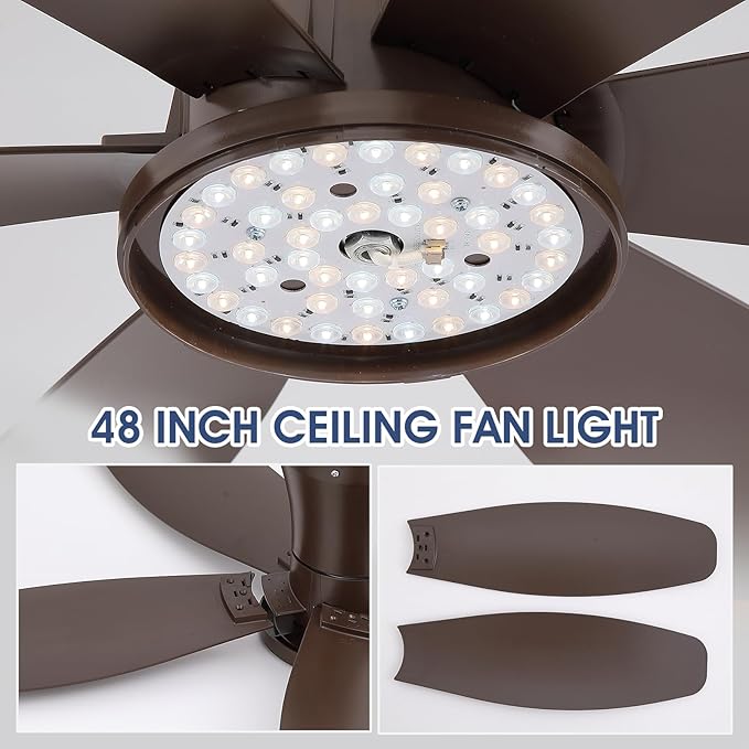 48In Ceiling Fans with Light and Remote/APP Control, 6-Blade Reversible Motor Ceiling Fan, 3-Color Dimmable Lighting, All-Brown Finish