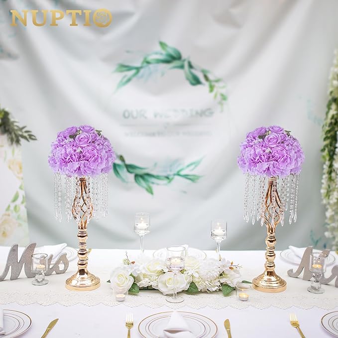NUPTIO Flower Ball Arrangement Bouquet: 2 Pcs 11.8 inch Diameter Light Purple Rose Fake Flowers Balls for Wedding Centerpiece Decorations Artificial Flower Centerpieces for Tables