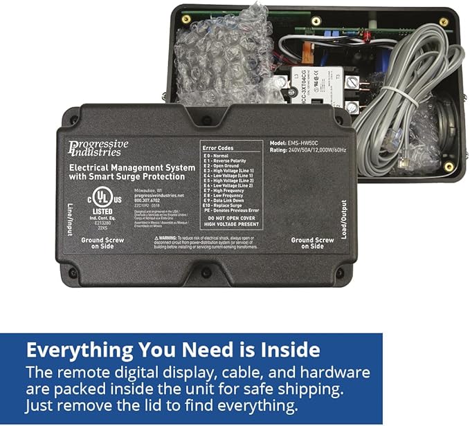 Progressive Industries EMS-HW50C Heavy Duty RV Surge Protector, Black, 50 Amp