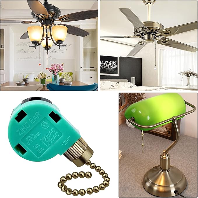 3 Pack Ceiling Fan 3 Speed 4 Wire Zing Ear ZE-268S6 Pull Chain Switch Replacement for Fan Light, Wall Lamps, Cabinet Light (Bronze)