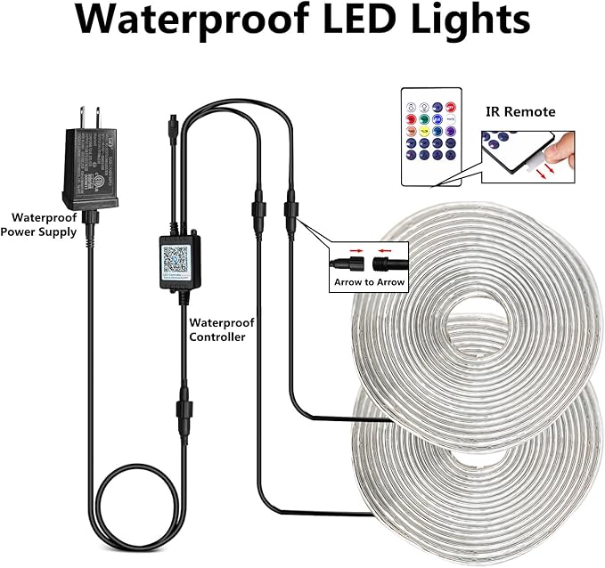 100ft Outdoor LED Strip Lights Waterproof, IP67 Waterproof LED Light Strips with Remote and APP Control, Timing, Music Sync RGB Exterior LED Rope Lights for Outside, Roof, Deck, Balcony, Garden, Pool
