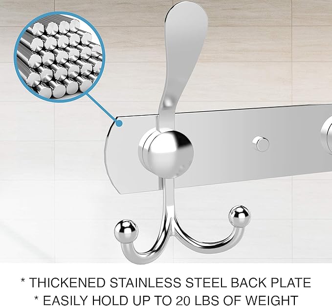 GlazieVault Coat Rack Wall Mount - Stainless Steel Coat Hooks (2 Pack) - Heavy Duty Wall Hooks for Clothes & Accessories