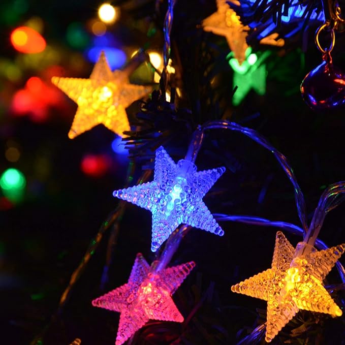 Homeleo 25ft 50 LED Multicolor Star String Lights for Bedroom Decorations, Battery Operated Led Christmas Lights for Apartment Dorm Room Decor(Remote/Timer/Warm White Multicolor Combination)