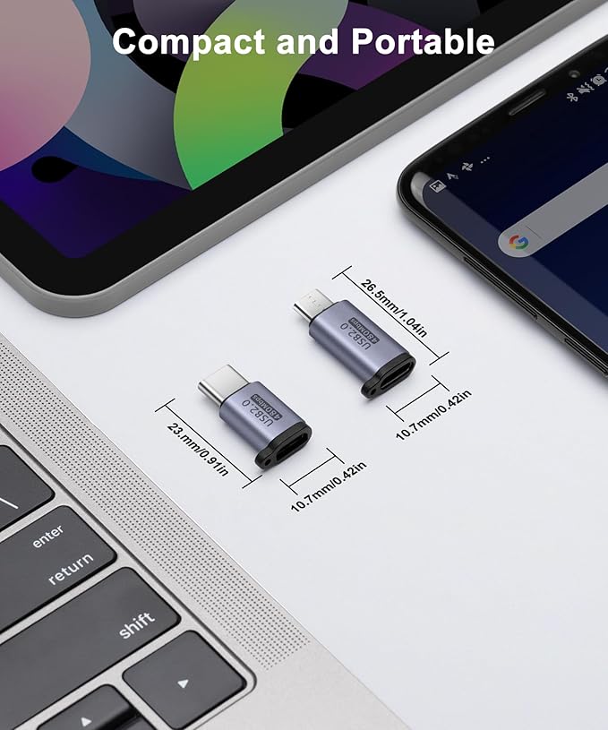 USB-C to Micro USB Adapter (2-Pack), Data Transfer and Interface Conversion, Charging - Grey