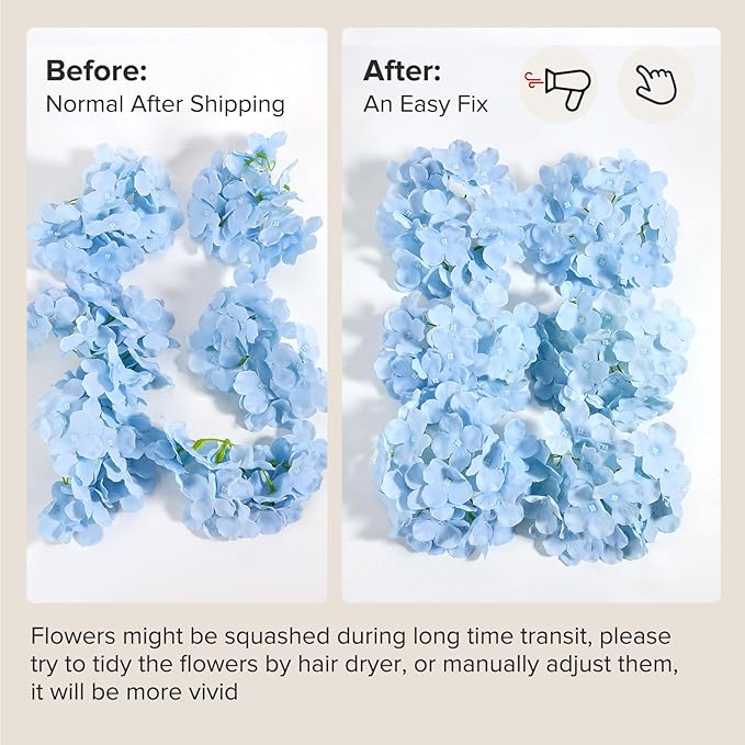 Auihiay 64pcs Silk Hydrangea Artificial Flowers, Artificial Hydrangea Flowers with Stems, Full Hydrangea Flowers for Wedding Centerpieces, Home, Garden, Party Decoration (Blue)
