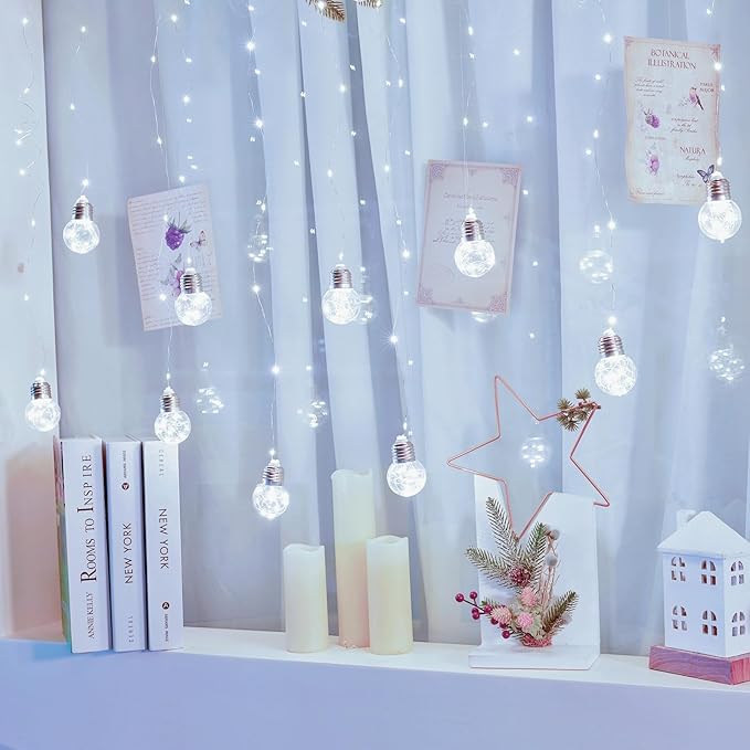 Minetom 200 LED Wishing Ball Curtain Lights - Fairy String Lights with Remote, USB Powered Waterproof for Christmas Wedding Party Bedroom Decoration, Pure White