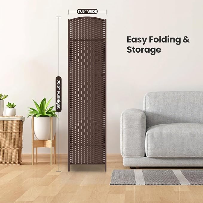 8 Panel Room Divider,6Ft Folding Privacy Screen,Tall - Extra Wide Foldable Panel Partition Wall Divider with Diamond Double-Weaved Hand-Woven Design Room Screen Divider