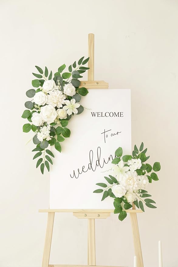 Artificial Flowers Decorations Pack of 2,Centerpieces for Wedding Reception Backdrop Decoration, Floral Decor Wall Home Entryway OutdoorDecorations (White)
