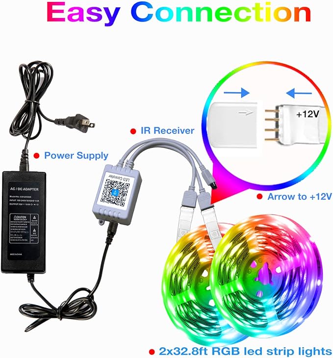 hyrion 65.6 ft Bluetooth LED Strip Lights, RGB 5050 LED Light Strips with Bright 300 LEDs, Sync Music Color Changing Flexible Cuttable Led Lights for Bedroom, Ceiling, Party(2 Rolls of 32.8ft)
