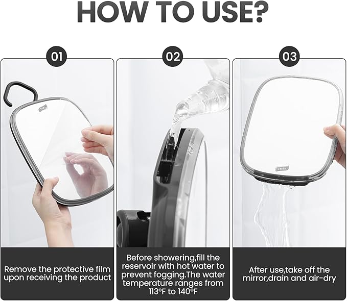 TAILI Fogless Mirror for Shower, Wall Hanging Mirror for Travel Camping, Removable Antifog Shaving for Shower Accessories, Bathroom, Portable, Shatterproof for Men, Women-Black
