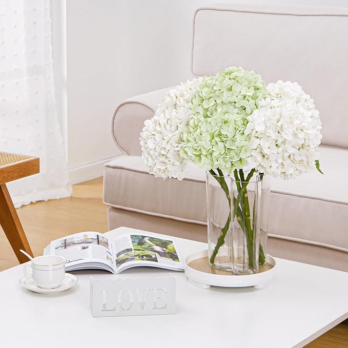 Waipfaru 21" Real Touch Green Hydrangea Artificial Flowers with Long Stem & Leaves, Full Latex Faux Hydrangea Flowers for Home Decor Party Floral Arrangements Wedding Bouquets Centerpieces, 5Pcs
