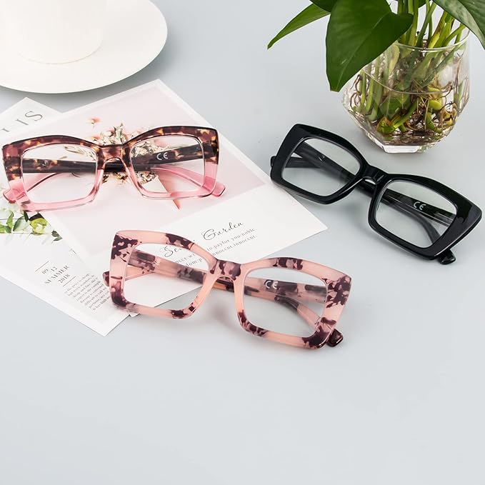 REAVEE Oversized Square Reading Glasses Oprah Style for Women, Blue Light Blocking Large Frame Computer Readers Spring Hinge