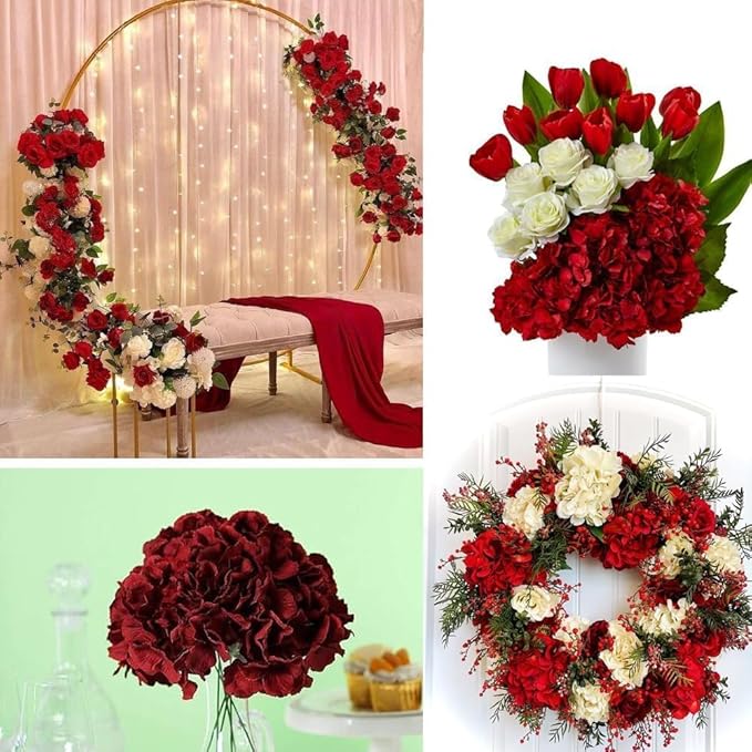 Red Hydrangea Artificial Flowers Bulk, 40 Pcs Faux Hydrangea Flowers Heads, Artificial Fake Silk Hydrangea Flowers with Stems, Red Flowers Artificial for Decoration Wedding Décor
