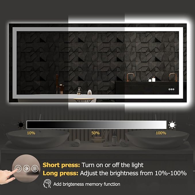 72X32 LED Bathroom Mirror with Lights, Anti-Fog, Dimmable, Backlit + Front Lit, Smart Bathroom Vanity Mirror, Memory Function, Shatterproof, Tempered Glass (Horizontal/Vertical)