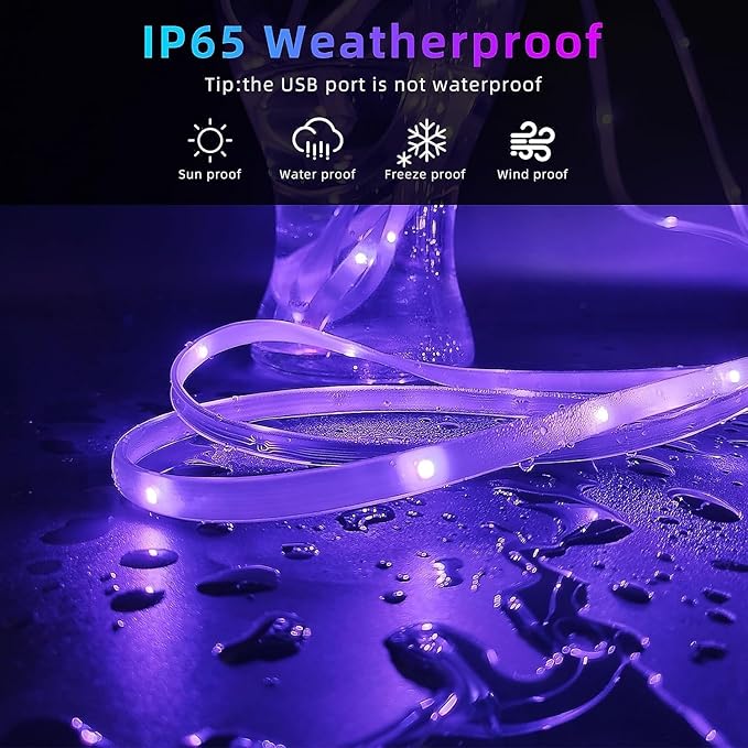 400ft Outdoor Led Strip Lights Waterproof, Trimmable Led Strip Lights Music Sync, RGB IP65 Waterproof Outside Led Lights Strip With Remote & App, Exterior Led Rope Light Waterproof For Pool Roof Yard