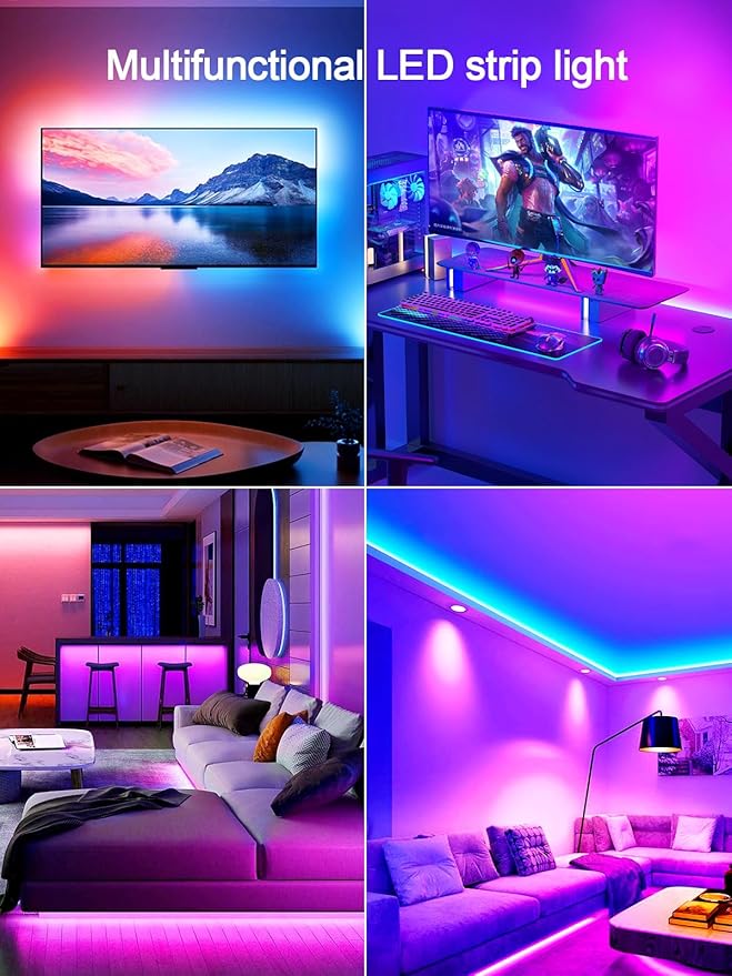 GIPOYENT TV LED Backlights, Music Sync LED TV Backlight, for 60-85 Inch TV, LED TV Light with Bluetooth Function - RGB Color Changing Light Strip for Home Theater (23ft)