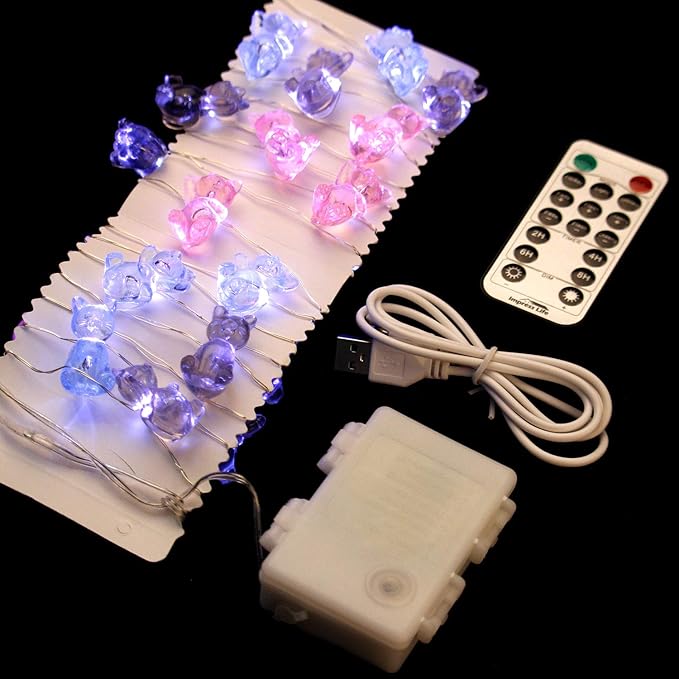 Impress Life 3D Kitty Cat String Lights:10 ft 30 LEDs Fairy Lights USB & Battery Powered with Remote Cute Kitten Animal Lights for Bedroom Home Wedding Birthday Party Indoor Christmas Decorations