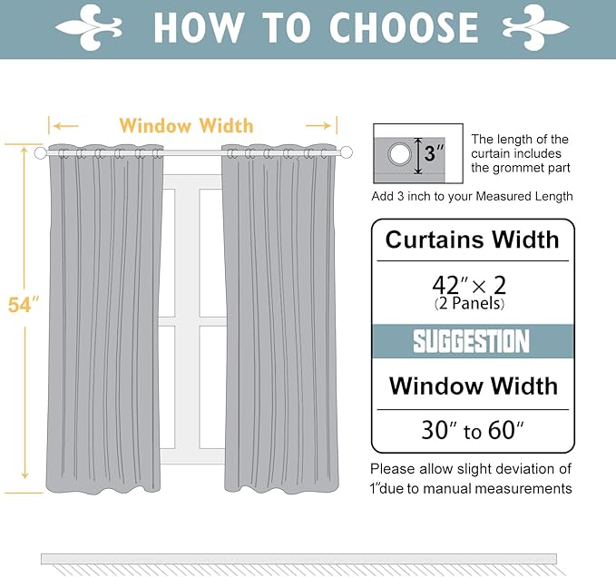 ChrisDowa 100% Blackout Curtains for Bedroom with Black Liner, 2 Thick Layers Total Blackout Thermal Insulated Grommet Small Window Curtains 2 Panels Set (Grey, 42 x 54 Inch)
