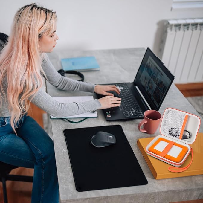 Case Compatible with LaCie Rugged Mini 1TB/ 2TB/ 4TB/ 5TB External Hard Drive Portable HDD, Storage Holder for Hard Drives for Mac and PC Computer & USB 3.0 2.0 Cable SD Cards (White)